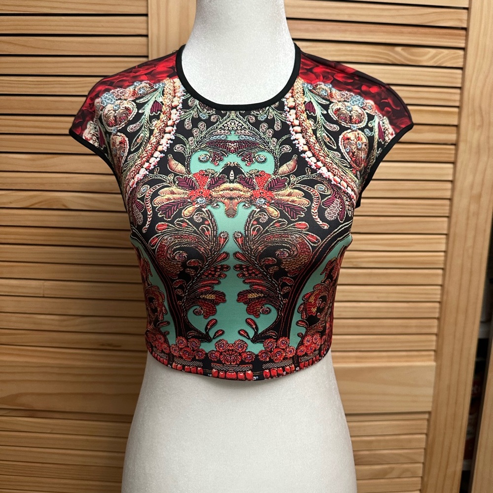 Clover Canyon Red and Green Paisley Crop Top